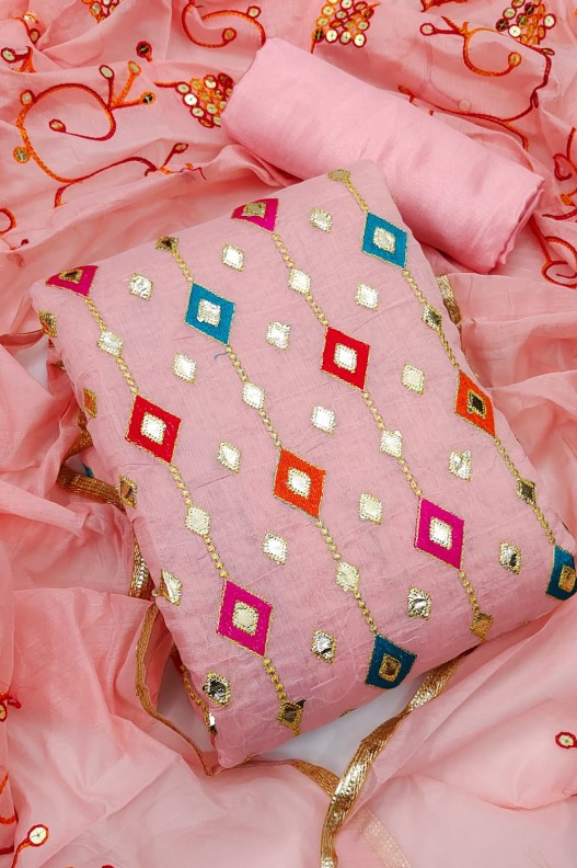 Designer Gotta Patti Sequnce Work Pink Chanderi Salwar Suit 